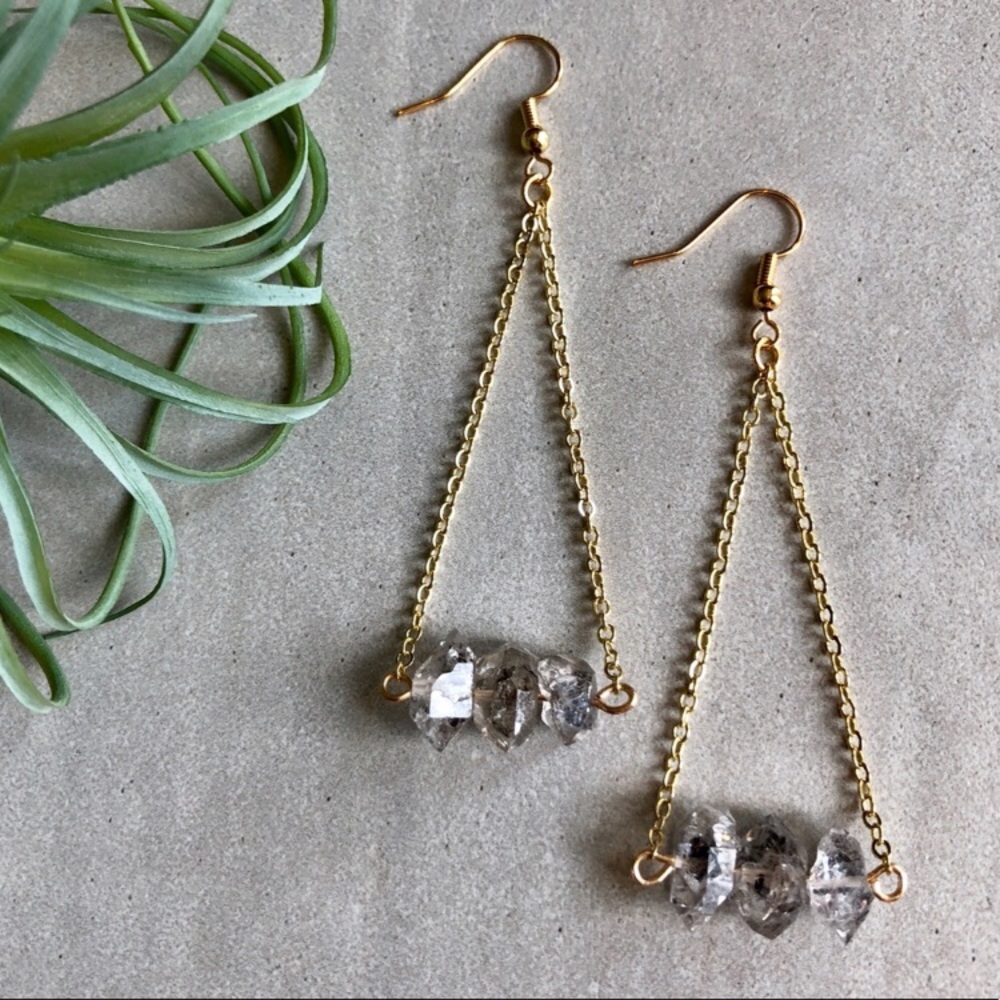 Herkimer Diamond Gold Drop Earrings